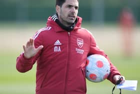 Arsenal manager Mikel Arteta  during a training at London Colney on April 08, 2022 in St Albans (Photo by Stuart MacFarlane/Arsenal FC via Getty Images)