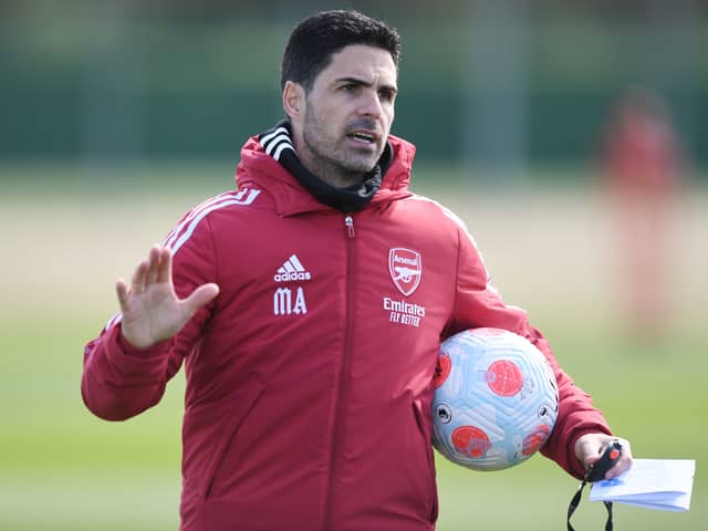 Arsenal manager Mikel Arteta  during a training at London Colney on April 08, 2022 in St Albans (Photo by Stuart MacFarlane/Arsenal FC via Getty Images)