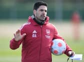 Arsenal manager Mikel Arteta  during a training at London Colney on April 08, 2022 in St Albans (Photo by Stuart MacFarlane/Arsenal FC via Getty Images)