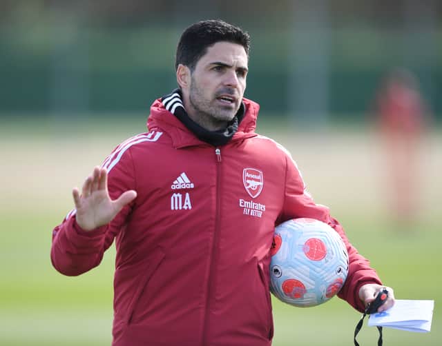 <p>Arsenal manager Mikel Arteta during a training at London Colney on April 08, 2022 in St Albans (Photo by Stuart MacFarlane/Arsenal FC via Getty Images)</p>