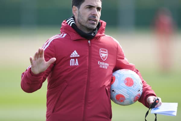 Arsenal manager Mikel Arteta  during a training at London Colney on April 08, 2022 in St Albans (Photo by Stuart MacFarlane/Arsenal FC via Getty Images)