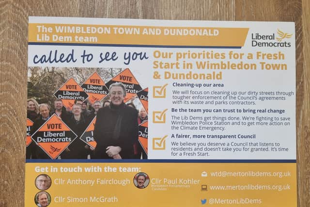 A Lib Dem flyer in Merton. Photo: LondonWorld