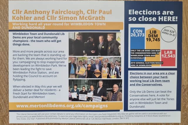 A Lib Dem flyer in Merton. Photo: LondonWorld