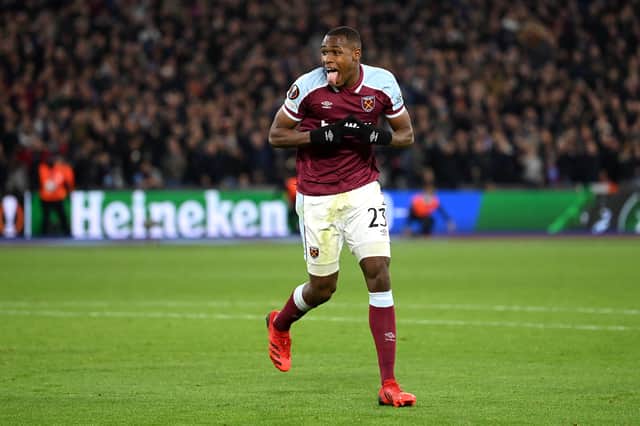 Issa Diop of West Ham United United celebrates after scoring their sides second goal (Photo by Justin Setterfield/Getty Images)