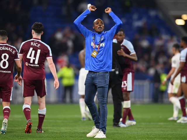 Angelo Ogbonna of West Ham United celebrates following their sides victory after the UEFA Europa League (Photo by Claudio Villa/Getty Images)