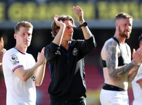 Thomas Frank, manager of Brentford applauds fans following their side's victory in the Premier League. (Photo by Matthew Lewis/Getty Images)