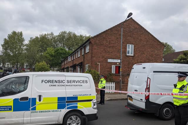 The scene in Delaford Road, South Bermondsey, where four people were killed in the early hours of the morning. Credit: Lynn Rusk