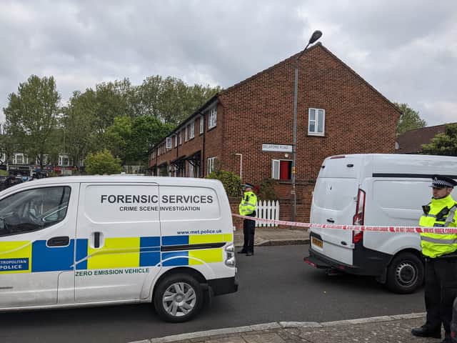 The scene in Delaford Road, South Bermondsey, where four people were killed in the early hours of the morning. Credit: Lynn Rusk