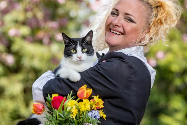 Decked out in a tuxedo, the single mum tied the knot with her moggy in a civil ceremony last Tuesday (19/4), presided over by a legally ordained pal.  Credit: James Linsell-Clark / SWNS