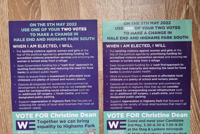 Christine Dean’s candidate leaflets. Photo: LondonWorld