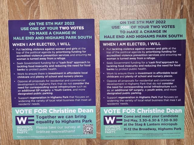 Christine Dean’s candidate leaflets. Photo: LondonWorld