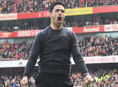 Arsenal manager Mikel Arteta celebrates during the win vs Manchester United.
