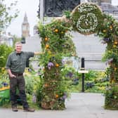 Ray Mears stands in a wild Trafalgar Square, as it is covered in plants and flowers to launch innocent Drinks’ The Big Rewild campaign. Credit: SWNS