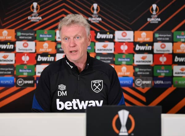 David Moyes speaks to the press ahead of the Eintracht Frankfurt match. Credit: Justin Setterfield/Getty Images