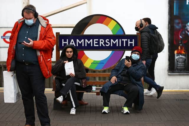 Passengers in Hammersmith. Credit: ADRIAN DENNIS/AFP via Getty Images