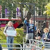 The photograph Peter Kyle took of Lance O’Connor pointing at the noose and gallows. Credit: Peter Kyle