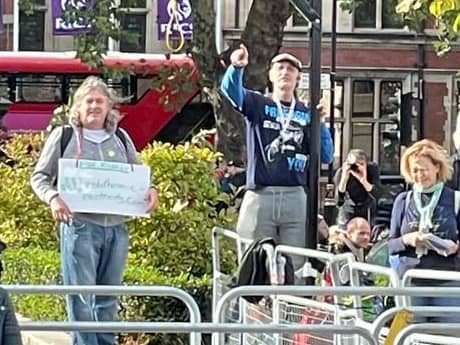 The photograph Peter Kyle took of Lance O’Connor pointing at the noose and gallows. Credit: Peter Kyle