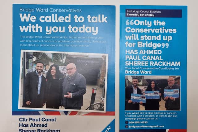 Conservative election leaflets in Redbridge. Photo: LondonWorld