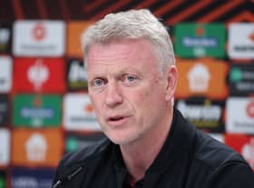 West Ham manager David Moyes speaks to the press in Frankfurt. Credit: Alex Grimm/Getty Images