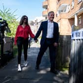 Labour leader Sir Keir Starmer arrives with his wife Victoria to cast his vote at a polling station on May 5, 2022 in London, United Kingdom. Photo: Getty