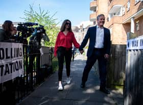 Labour leader Sir Keir Starmer arrives with his wife Victoria to cast his vote at a polling station on May 5, 2022 in London, United Kingdom. Photo: Getty