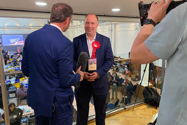 Westminster City Council’s new leader Adam Hug says ‘it’s a great night for Labour’ as the party wins control of the council from the Tories since it began in 1964. Credit: Hannah Neary
