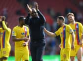 Crystal Palace manager Patrick Vieira applauds the fans at the end of  the Premier League match (Photo by Mike Hewitt/Getty Images)