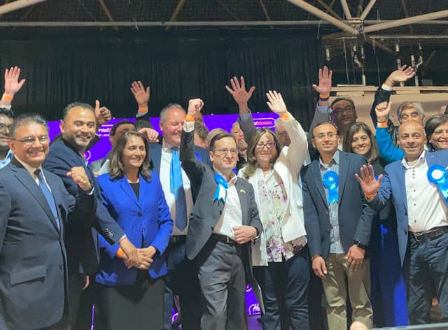 Tories celebrate taking Harrow. Credit: BBC LDRS