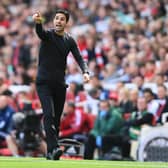 Mikel Arteta, Manager of Arsenal, reacts during the Premier League match  (Photo by Mike Hewitt/Getty Images)