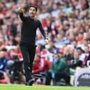 Mikel Arteta, Manager of Arsenal, reacts during the Premier League match  (Photo by Mike Hewitt/Getty Images)