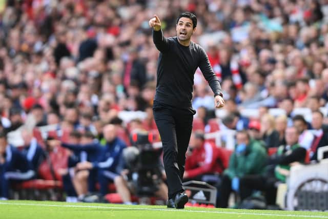 Mikel Arteta, Manager of Arsenal, reacts during the Premier League match  (Photo by Mike Hewitt/Getty Images)