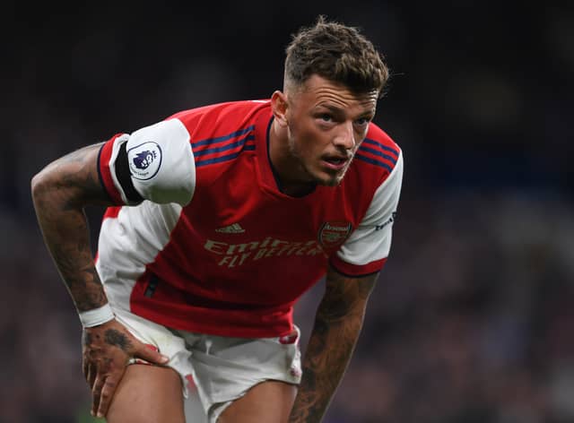 Ben White of Arsenal during the Premier League match between Chelsea and Arsenal  (Photo by David Price/Arsenal FC via Getty Images)