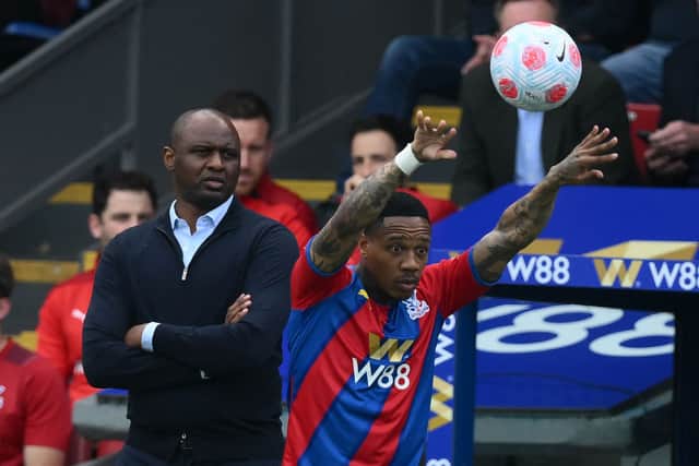 Patrick Vieira watches on during Crystal Palace’s match against Watford. Credit: DANIEL LEAL/AFP via Getty Images