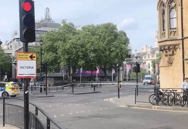 The police cordon in Westminster after an alleged bomb scare. Credit: Alexander Pitlarge