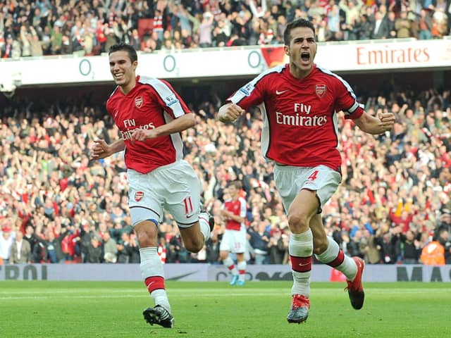 Arsenal skipper Cesc Fabregas celebrates after scoring against Tottenham in the north London derby. Credit: CARL DE SOUZA/AFP via Getty Images