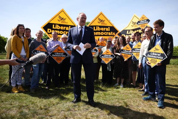  Lib Dem leader Ed Davey addresses supporters following the local council elections, on May 6, 2022 in Wimbledon, England. Photo: Getty