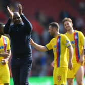 Crystal Palace manager Patrick Vieira applauds the fans at the end of  the Premier League match (Photo by Mike Hewitt/Getty Images)