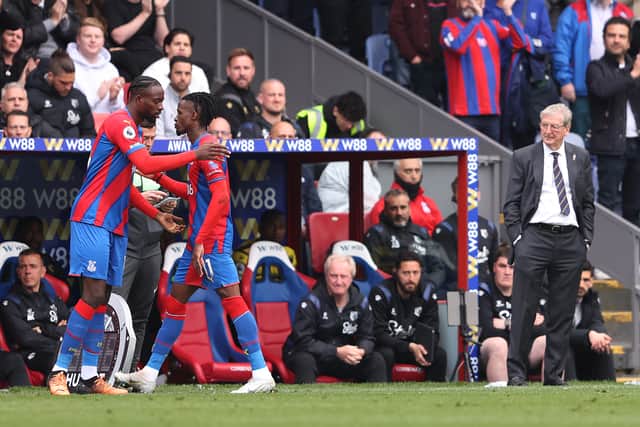 Wilfried Zaha is replaced by Jean-Philippe Mateta of Crystal Palace during the Premier League match (Photo by Warren Little/Getty Images)
