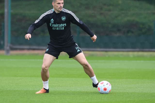 Granit Xhaka of Arsenal may have to fill in at centre back. Credit: Stuart MacFarlane/Arsenal FC via Getty Images