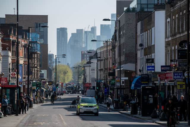 A police car on Kingsland High Street in Dalston, Hackney. Photo: Getty