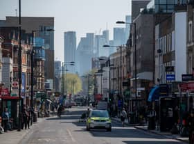 A police car on Kingsland High Street in Dalston, Hackney. Photo: Getty