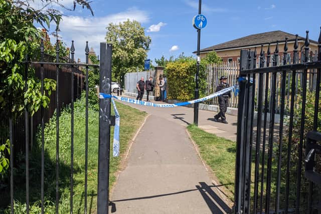 The crime scene in Church Gardens, South Ealing, after a woman was stabbed to death. Credit: Lynn Rusk