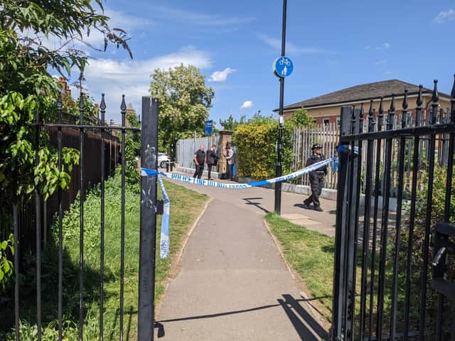 The crime scene in Church Gardens, South Ealing, after a woman was stabbed to death. Credit: Lynn Rusk