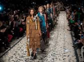 A model walks the runway at the Burberry Prorsum show during London Fashion Week Fall/Winter 2015/16 at perk's Field on February 23, 2015 in London, England