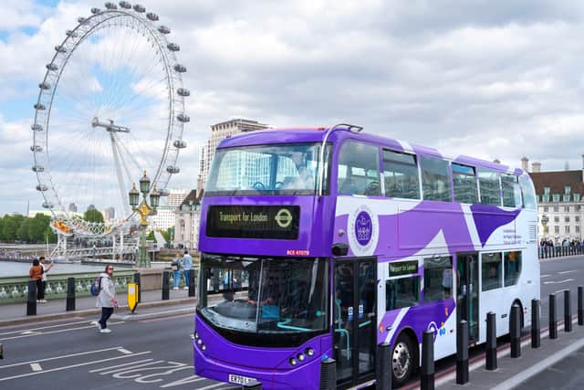 A number of London buses have had a purple makeover to celebrate the Queen’s Platinum Jubilee.