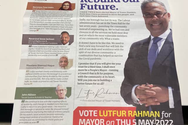 A Lutfur Rahman election poster.