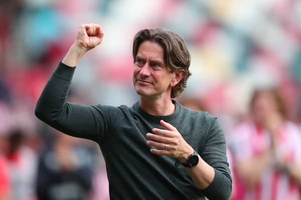 Brentford Manager Thomas Frank celebrates after the Premier League match  (Photo by Marc Atkins/Getty Images)