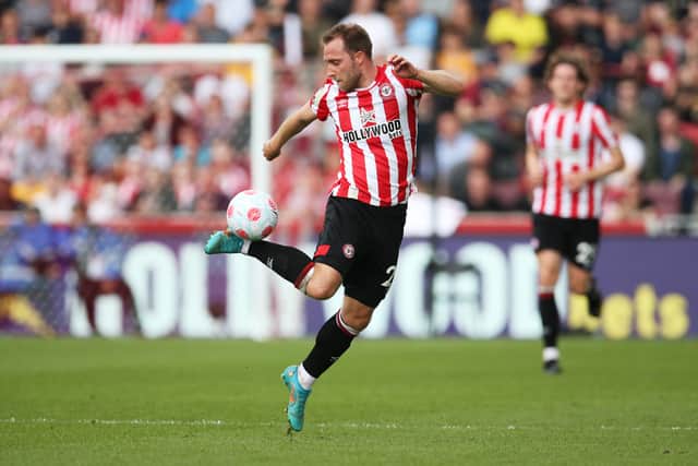 Christian Eriksen of Brentford controls the ball during the Premier League match (Photo by Steve Bardens/Getty Images)