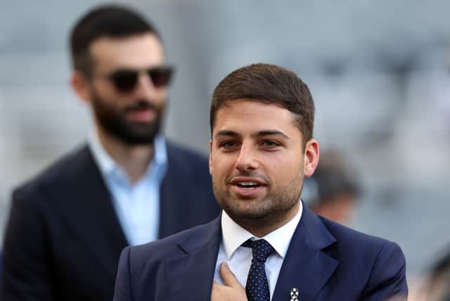 Newcastle United co-owner Jamie Reuben arrives prior to the Premier League match between Newcastle United and Arsenal at St. James Park on May 16, 2022 in Newcastle upon Tyne, United Kingdom