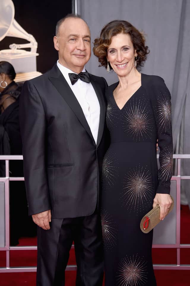 Leonard Blavatnik and Emily Appelson attend the 60th Annual GRAMMY Awards at Madison Square Garden on January 28, 2018 in New York City